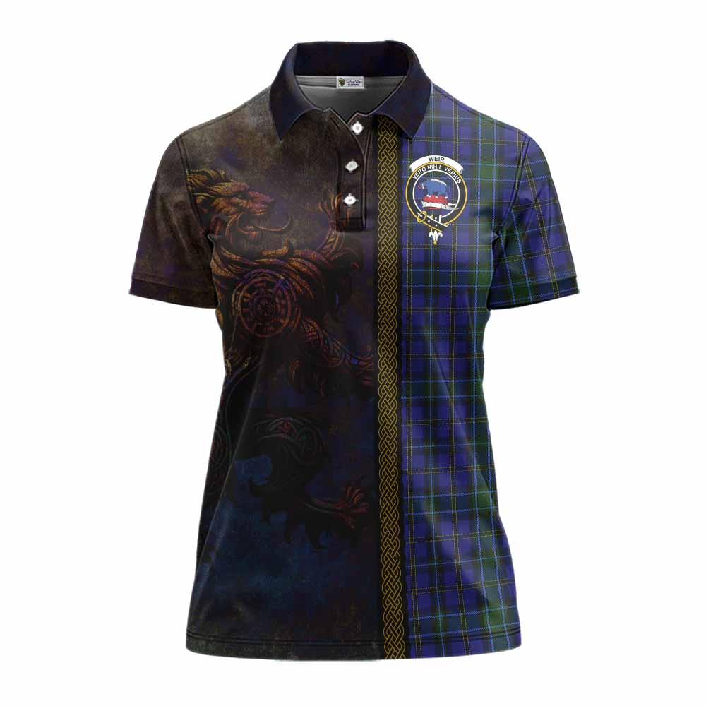 Tartan Vibes Clothing Weir Tartan Family Crest Women's Polo Shirt Alba Gu Brath Be Brave Lion Ancient Style