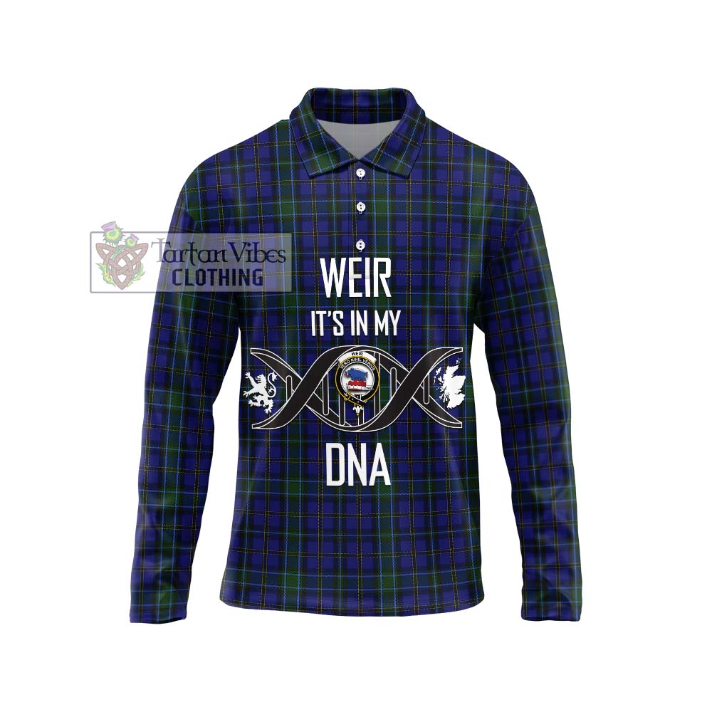 Weir Tartan Long Sleeve Polo Shirt with Family Crest DNA In Me Style Unisex - Tartanvibesclothing Shop