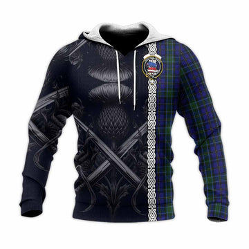 Tartan Vibes Clothing Weir Tartan Knitted Hoodie with Family Crest Cross Sword Thistle Celtic Vibes