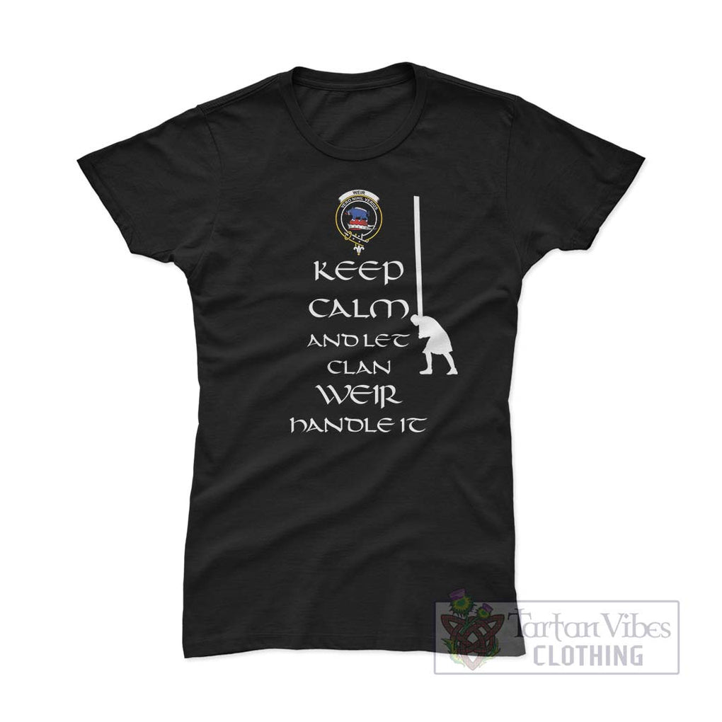 Weir Clan Women's T-Shirt: Keep Calm and Let the Clan Handle It Caber Toss Highland Games Style Pink Azalea - 2D-tartanvibesclothing