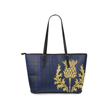 Weir Tartan Leather Tote Bag Gold Thistle Style