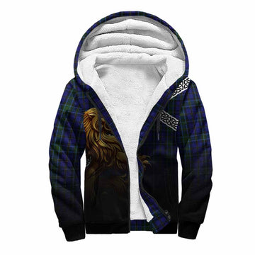 Weir Crest Tartan Sherpa Hoodie with Golden Lion Emblem Celtic Style
