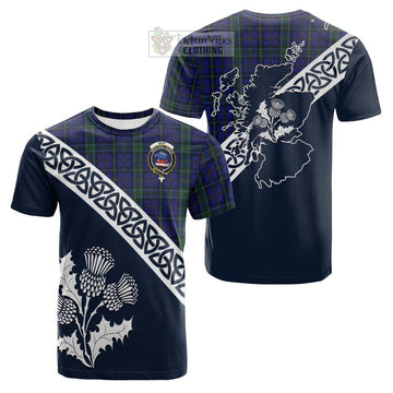 Tartan Vibes Clothing Weir Tartan Cotton T-shirt Featuring Thistle and Scotland Map