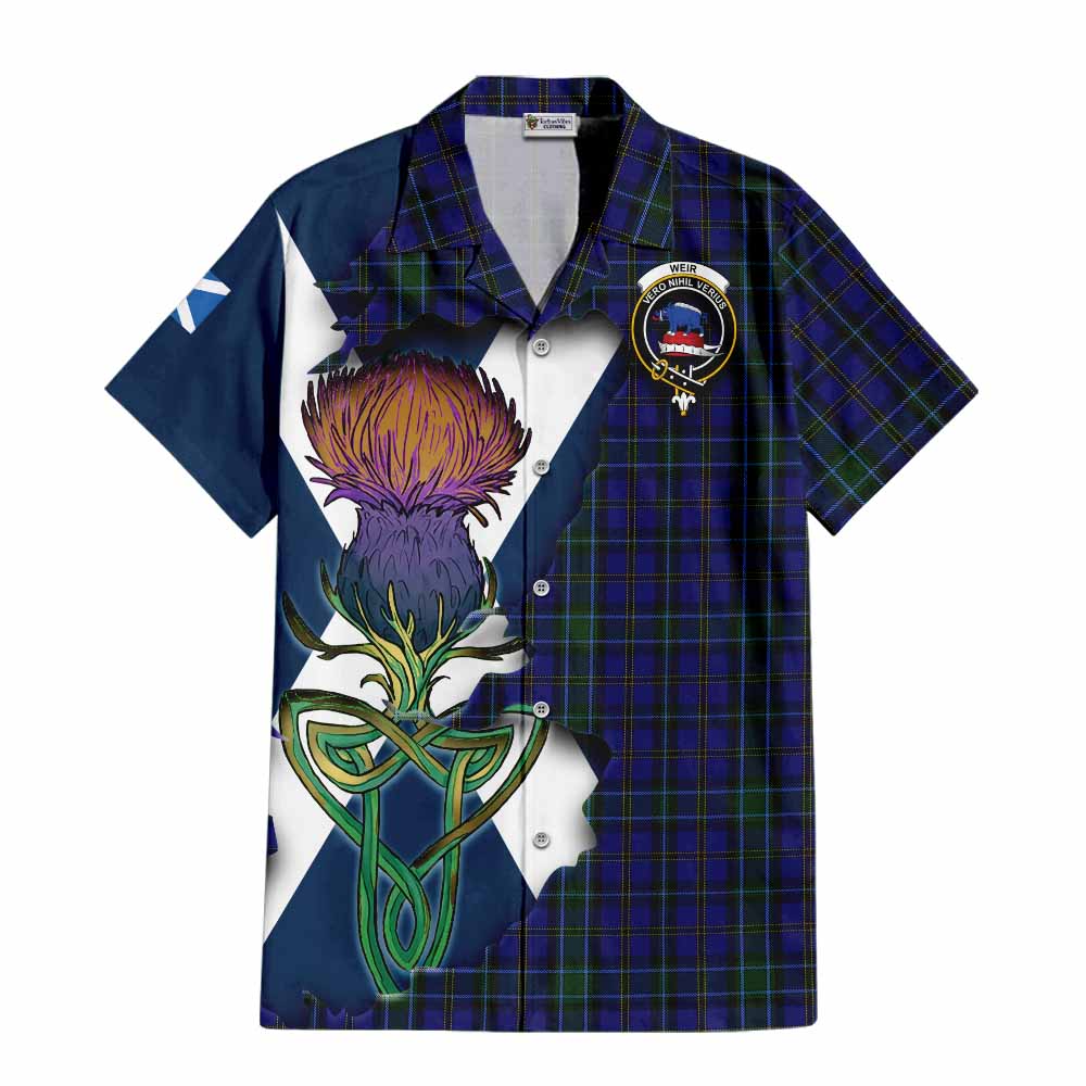 Tartan Vibes Clothing Weir Tartan Family Crest Short Sleeve Button Shirt Scottish Thistle Celtic Inspired