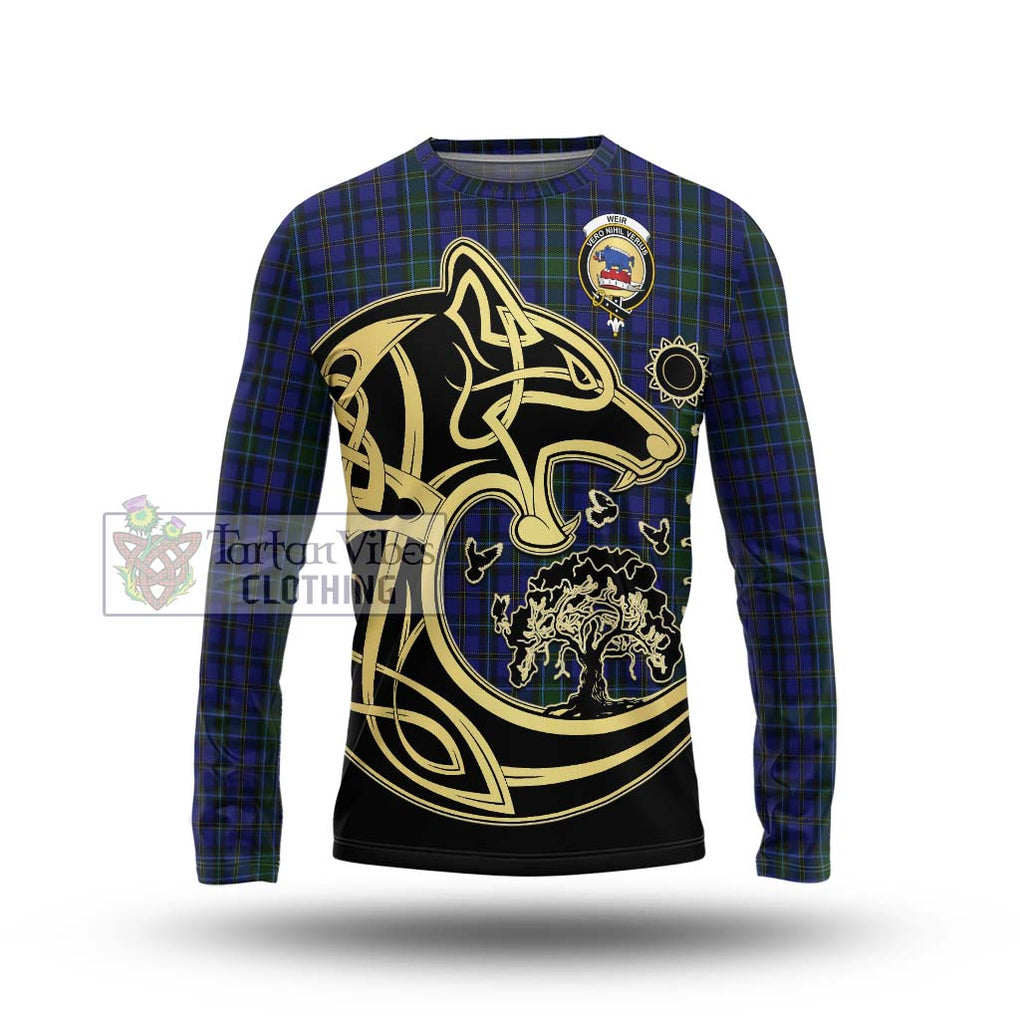 Weir Tartan Long Sleeve T-Shirt with Family Crest Celtic Wolf Style Unisex - Tartan Vibes Clothing