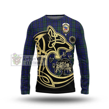Weir Tartan Long Sleeve T-Shirt with Family Crest Celtic Wolf Style Unisex - Tartan Vibes Clothing