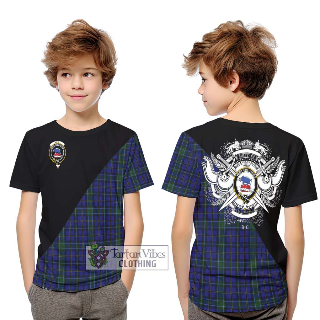 Weir Tartan Kid T-Shirt with Family Crest and Military Logo Style Youth XL Size14 - Tartanvibesclothing Shop