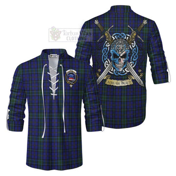 Tartan Vibes Clothing Weir Tartan Ghillie Kilt Shirt with Family Crest Celtic Skull Style