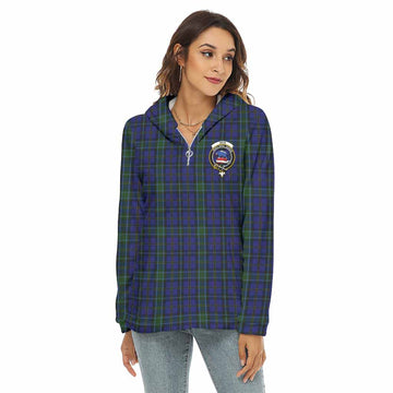 Weir Tartan Women's Borg Fleece Hoodie with Half Zip with Family Crest
