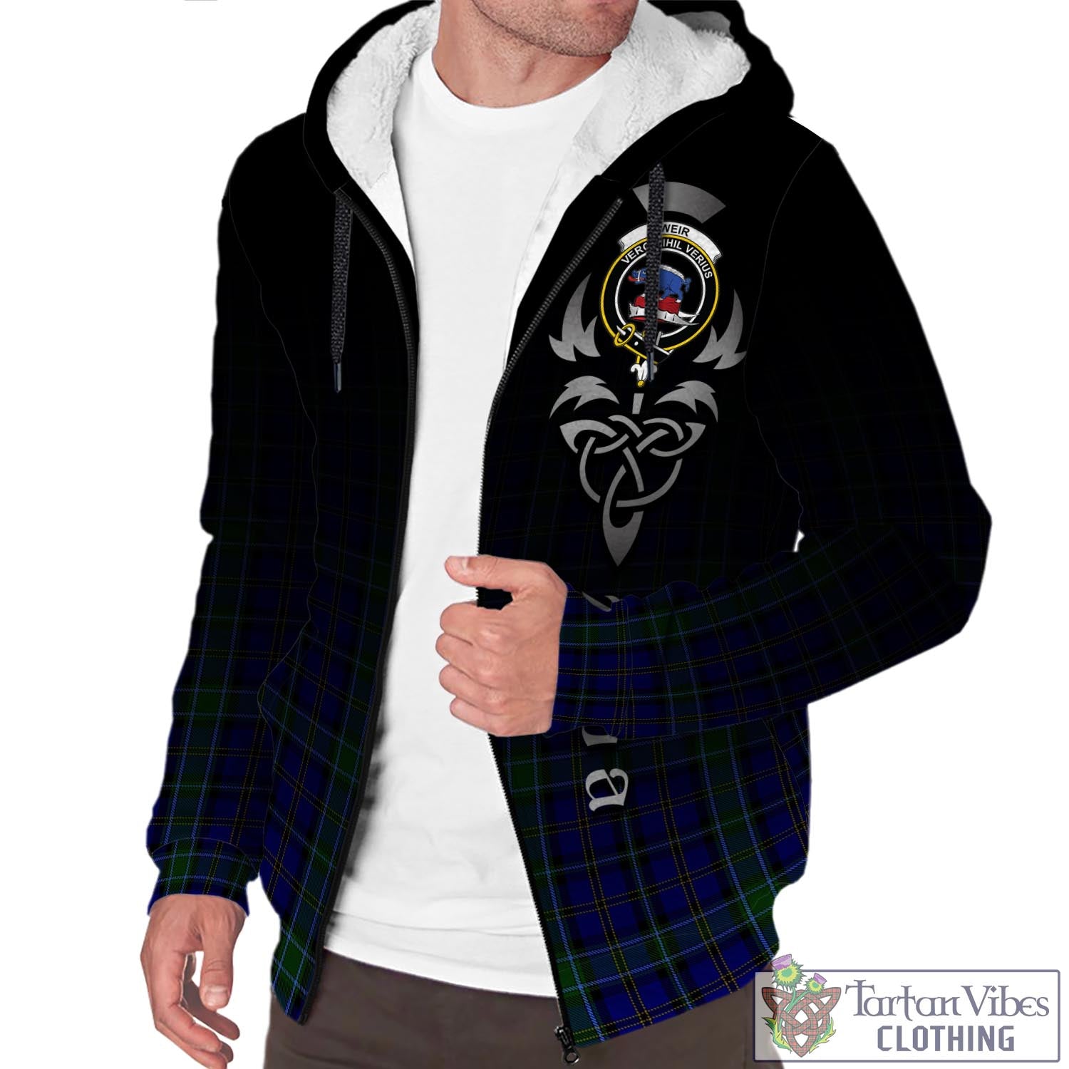 Tartan Vibes Clothing Weir Tartan Sherpa Hoodie Featuring Alba Gu Brath Family Crest Celtic Inspired