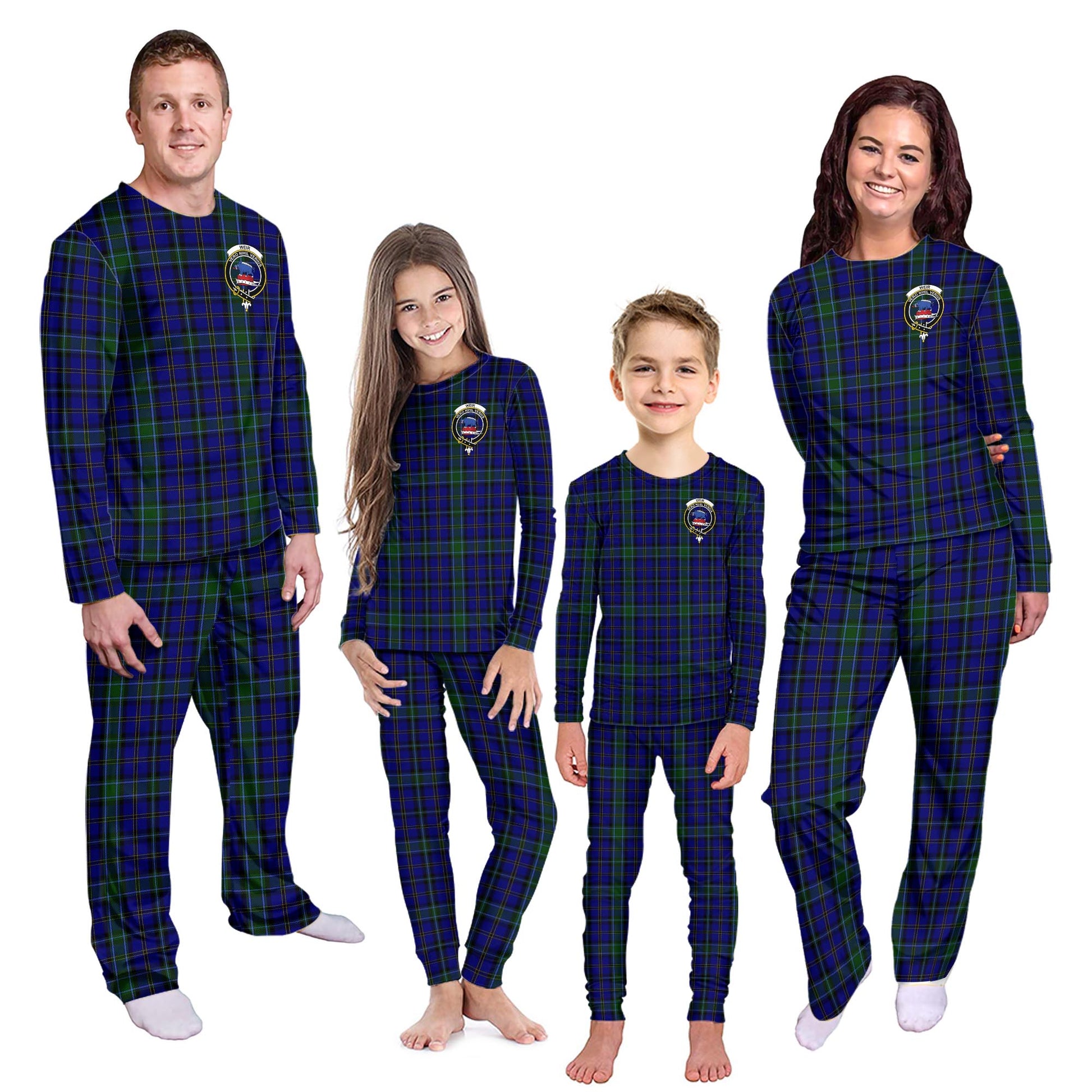 Weir Tartan Pajamas Family Set with Family Crest - Tartanvibesclothing