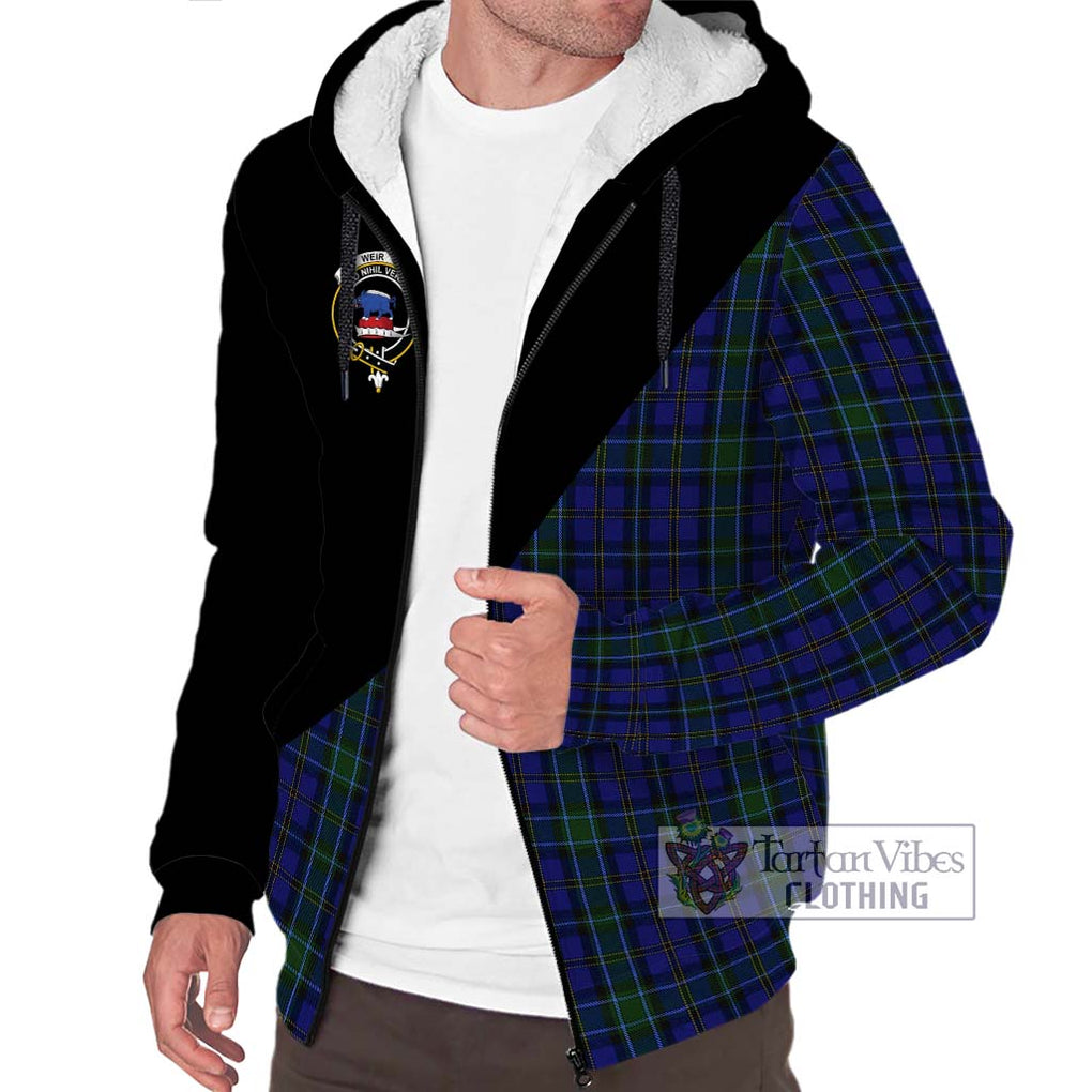 Weir Tartan Sherpa Hoodie with Family Crest and Military Logo Style Unisex S - Tartanvibesclothing Shop