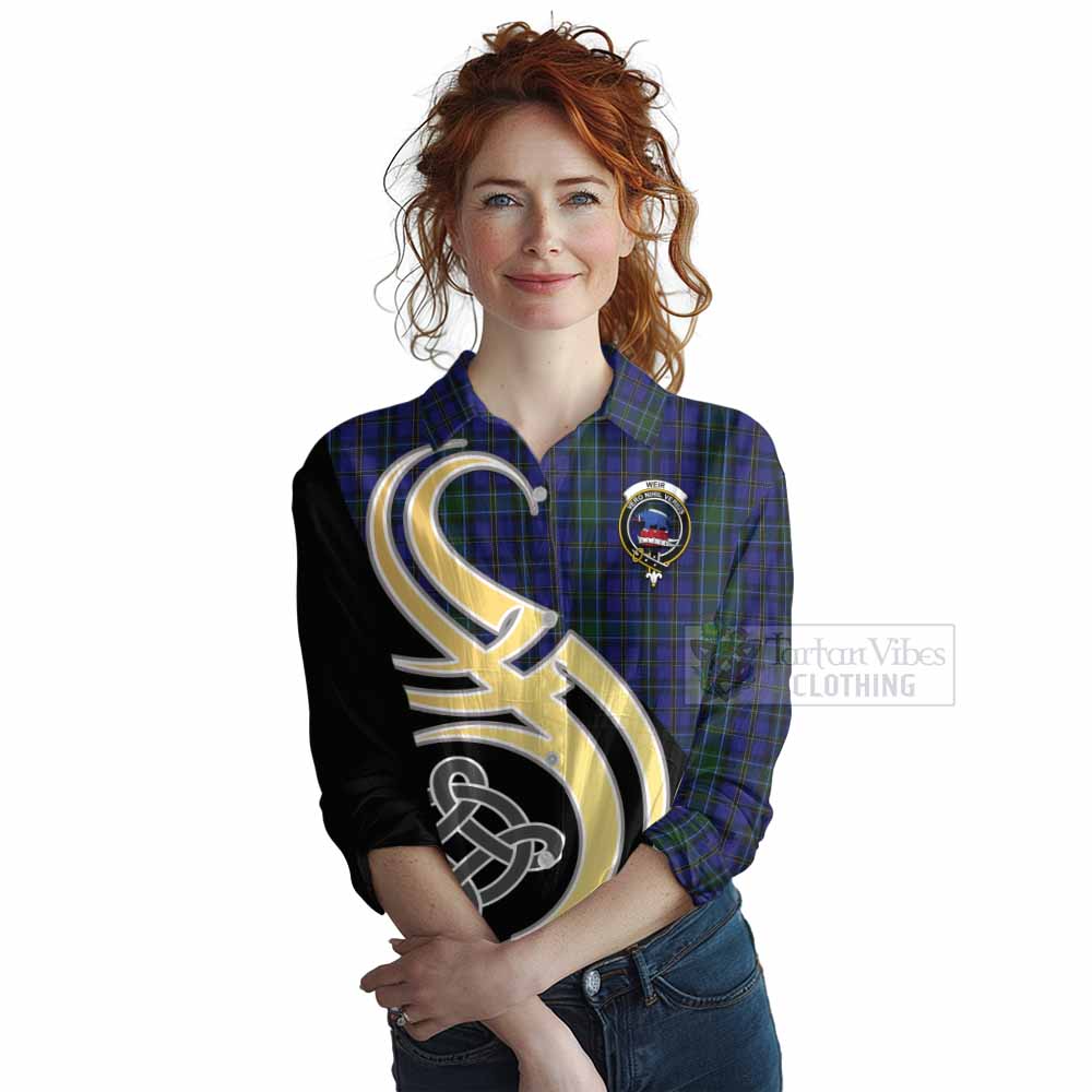 Tartan Vibes Clothing Weir Tartan Women's Casual Shirt with Family Crest and Celtic Symbol Style