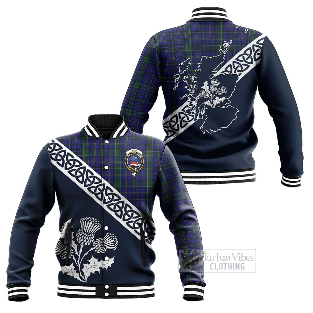 Tartan Vibes Clothing Weir Tartan Baseball Jacket Featuring Thistle and Scotland Map