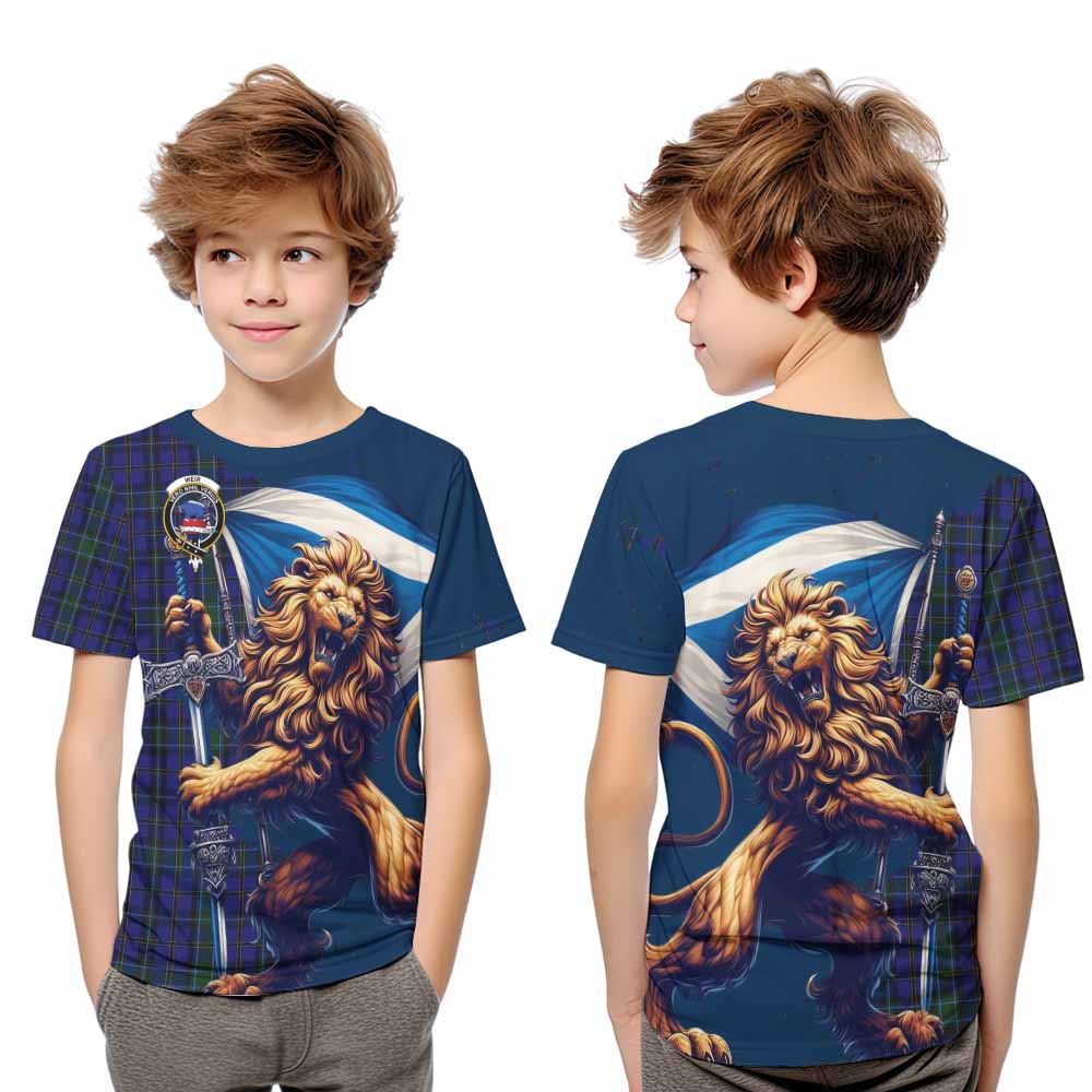 Tartan Vibes Clothing Weir Tartan Family Crest Kid T-Shirt with Scottish Majestic Lion