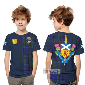 Tartan Vibes Clothing Weir Tartan Kid T-Shirt with Scottish Lion Royal Arm Half Style