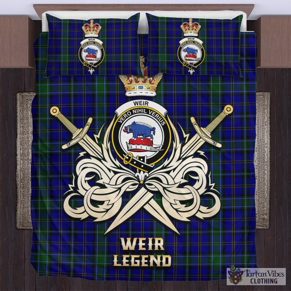Tartan Vibes Clothing Weir Tartan Bedding Set with Clan Crest and the Golden Sword of Courageous Legacy