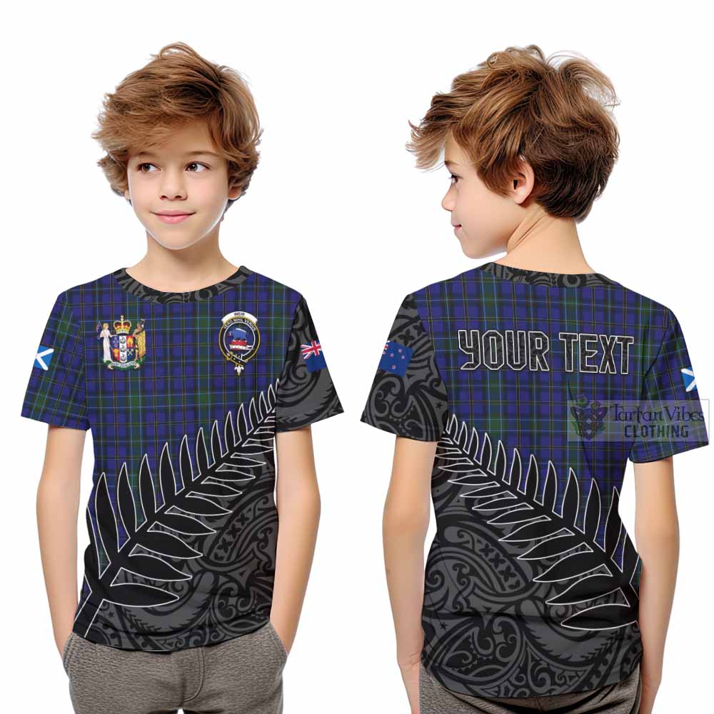 Tartan Vibes Clothing Weir Crest Tartan Kid T-Shirt with New Zealand Silver Fern Half Style