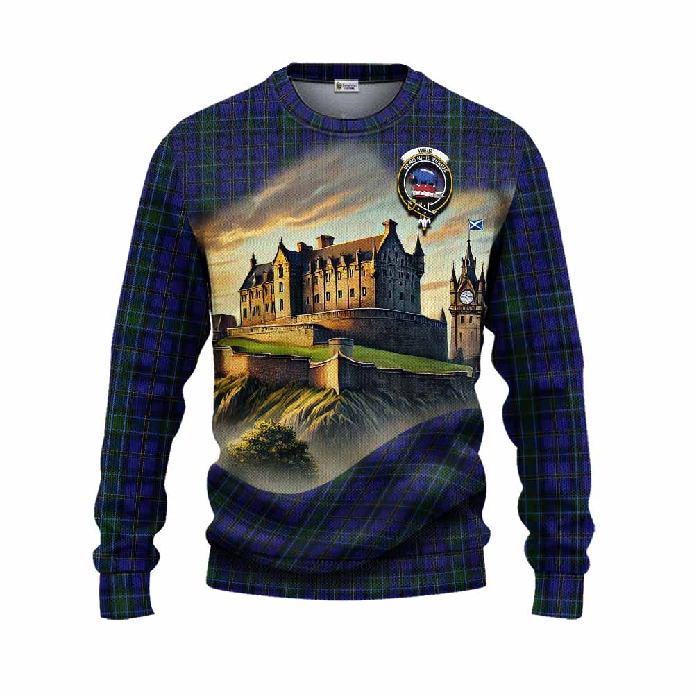 Tartan Vibes Clothing Weir Tartan Family Crest Knitted Sweater with Scottish Ancient Castle Style