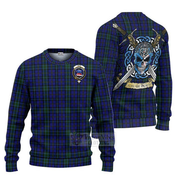 Tartan Vibes Clothing Weir Tartan Knitted Sweater with Family Crest Celtic Skull Style