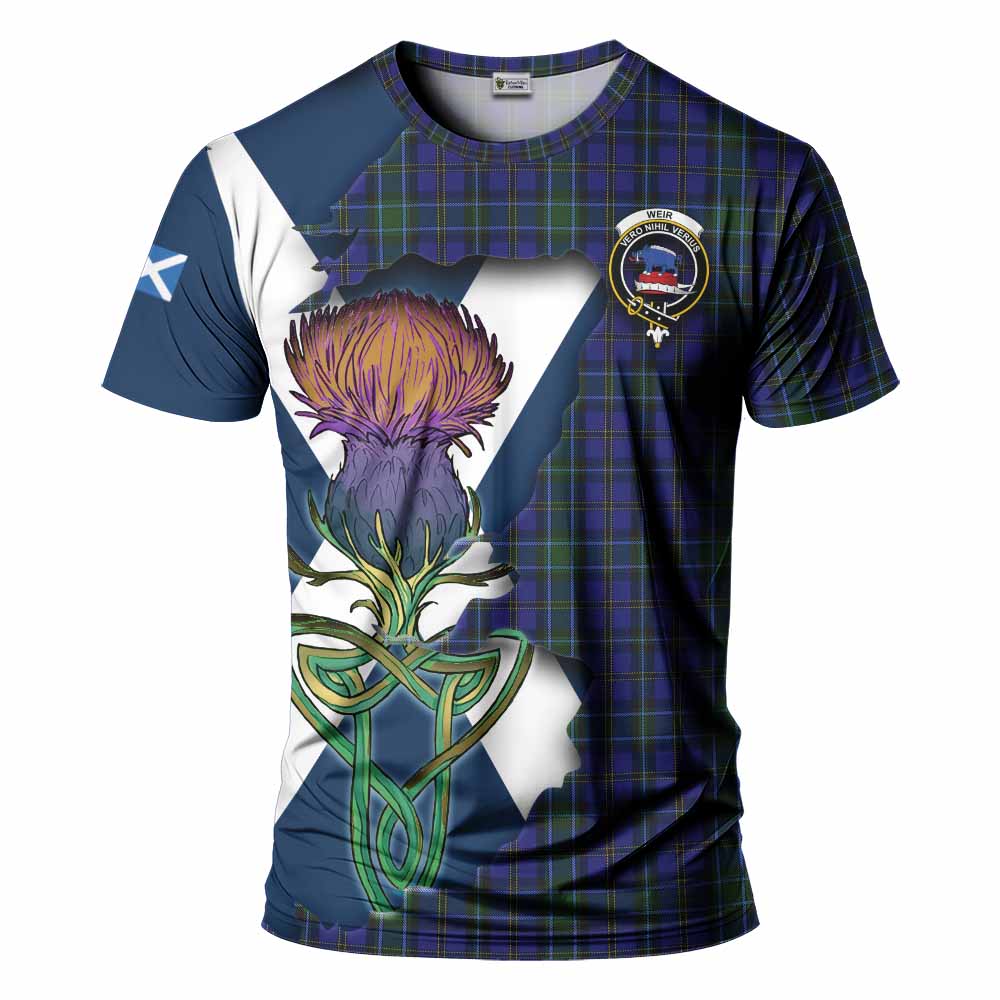 Tartan Vibes Clothing Weir Tartan Family Crest T-Shirt Scottish Thistle Celtic Inspired