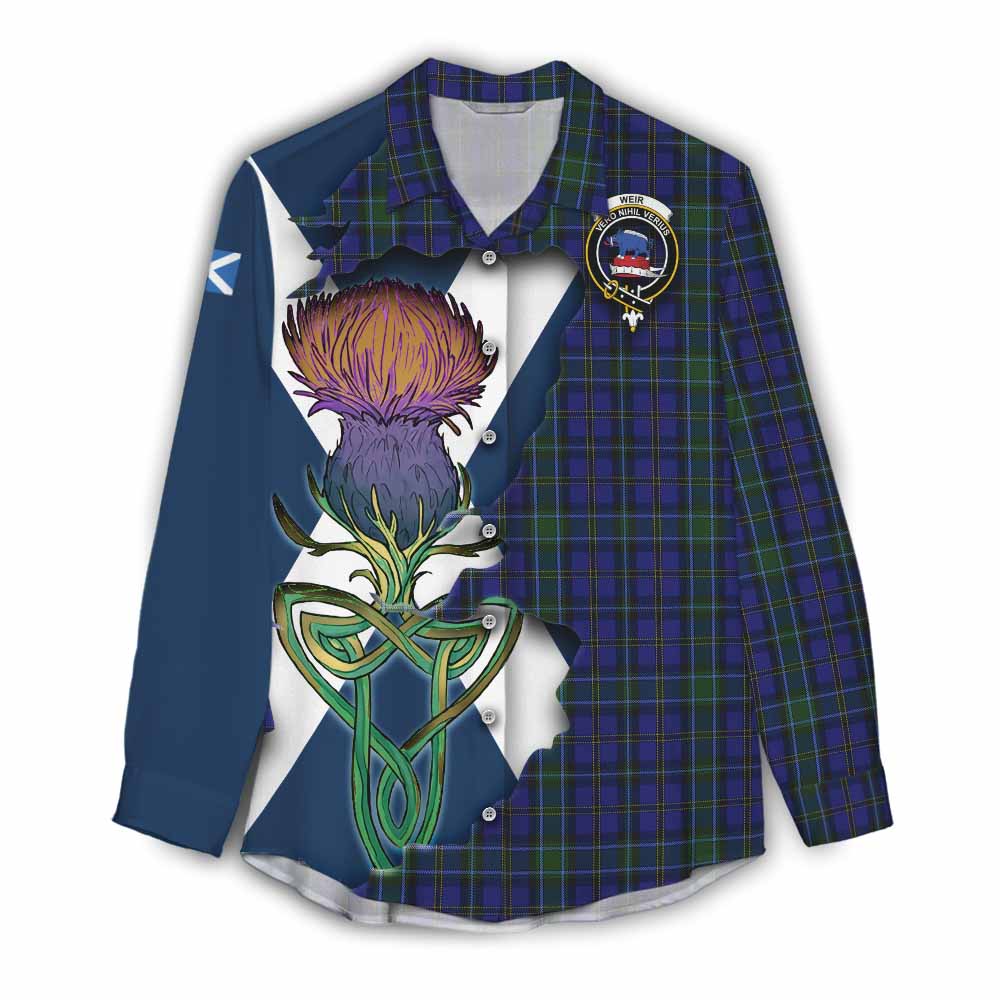 Tartan Vibes Clothing Weir Tartan Family Crest Women's Casual Shirt Scottish Thistle Celtic Inspired