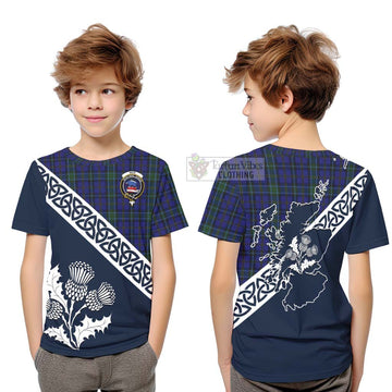 Tartan Vibes Clothing Weir Tartan Kid T-Shirt Featuring Thistle and Scotland Map