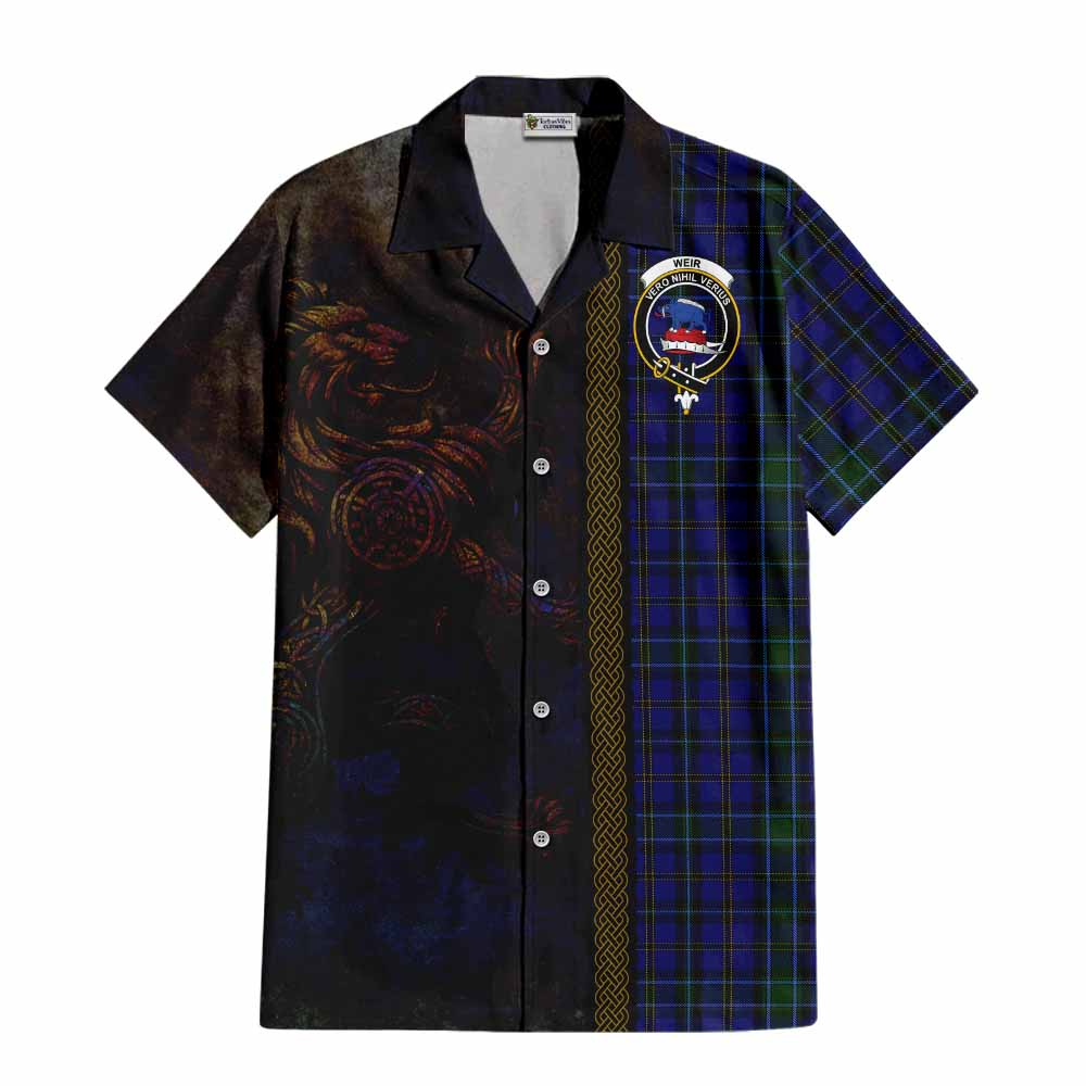 Tartan Vibes Clothing Weir Tartan Family Crest Short Sleeve Button Shirt Alba Gu Brath Be Brave Lion Ancient Style
