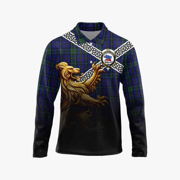Weir Crest Tartan Long Sleeve Polo Shirt with Golden Lion Emblem Celtic Style