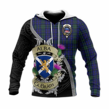 Tartan Vibes Clothing Weir Tartan Family Crest Knitted Hoodie Lion Rampant Royal Thistle Shield Celtic Inspired