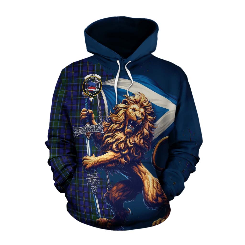 Tartan Vibes Clothing Weir Tartan Family Crest Cotton Hoodie with Scottish Majestic Lion