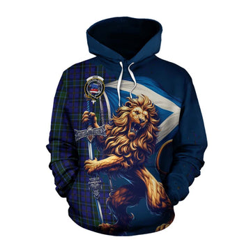 Tartan Vibes Clothing Weir Tartan Family Crest Cotton Hoodie with Scottish Majestic Lion
