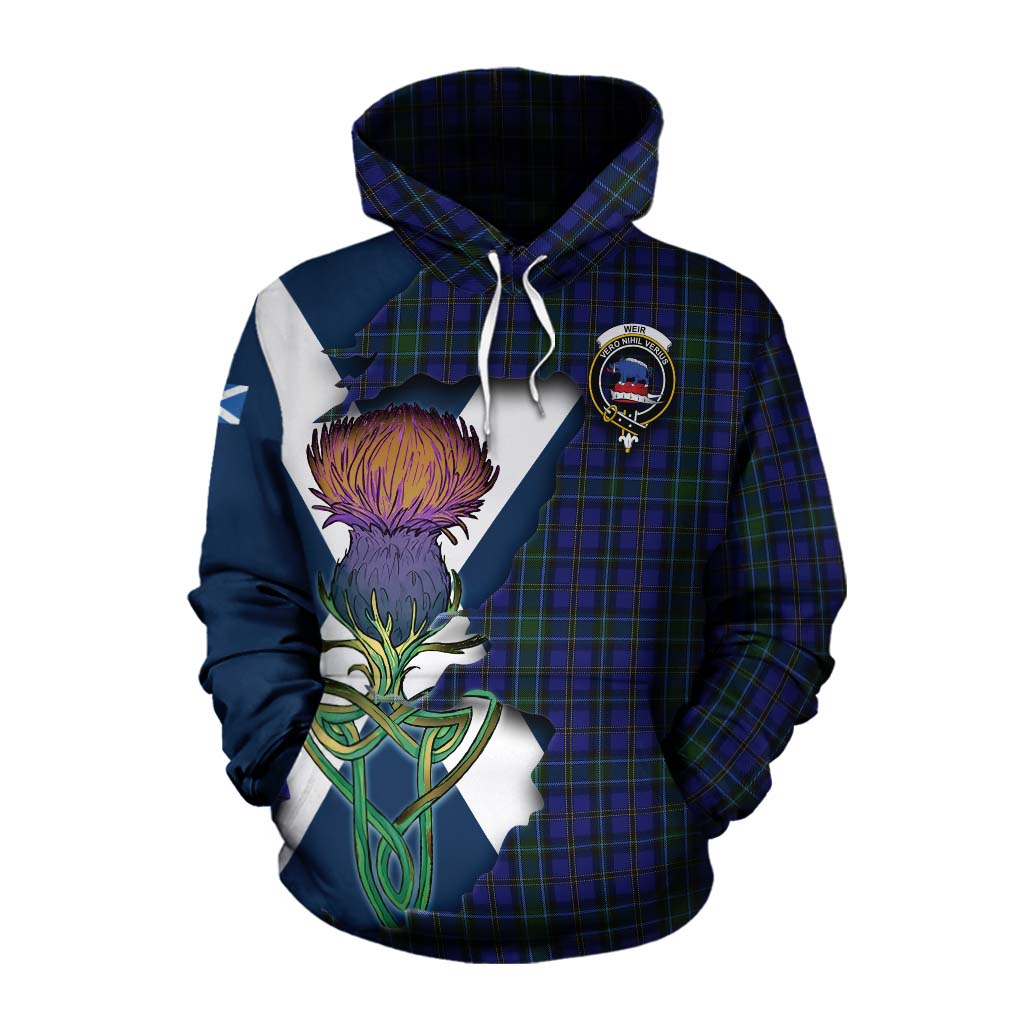 Tartan Vibes Clothing Weir Tartan Family Crest Cotton Hoodie Scottish Thistle Celtic Inspired