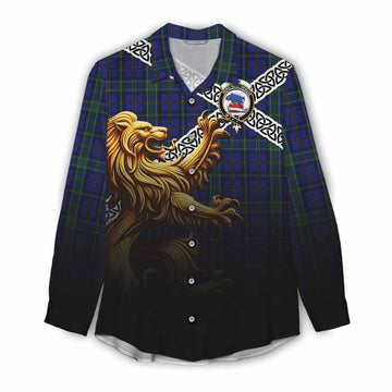 Tartan Vibes Clothing Weir Crest Tartan Women's Casual Shirt with Golden Lion Emblem Celtic Style