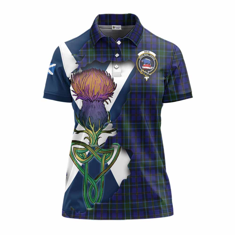Tartan Vibes Clothing Weir Tartan Family Crest Women's Polo Shirt Scottish Thistle Celtic Inspired
