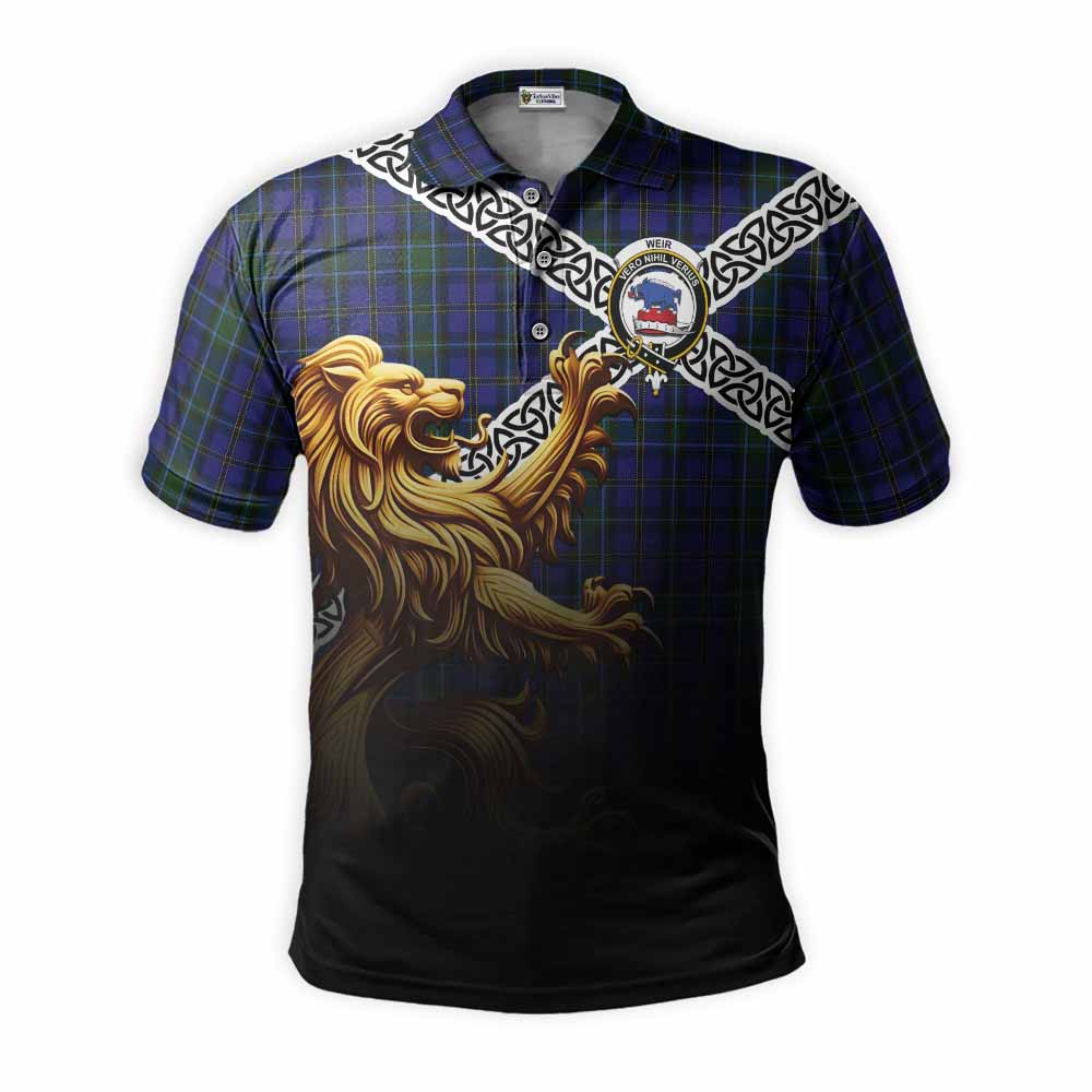 Tartan Vibes Clothing Weir Crest Tartan Polo Shirt with Golden Lion Emblem Celtic Style