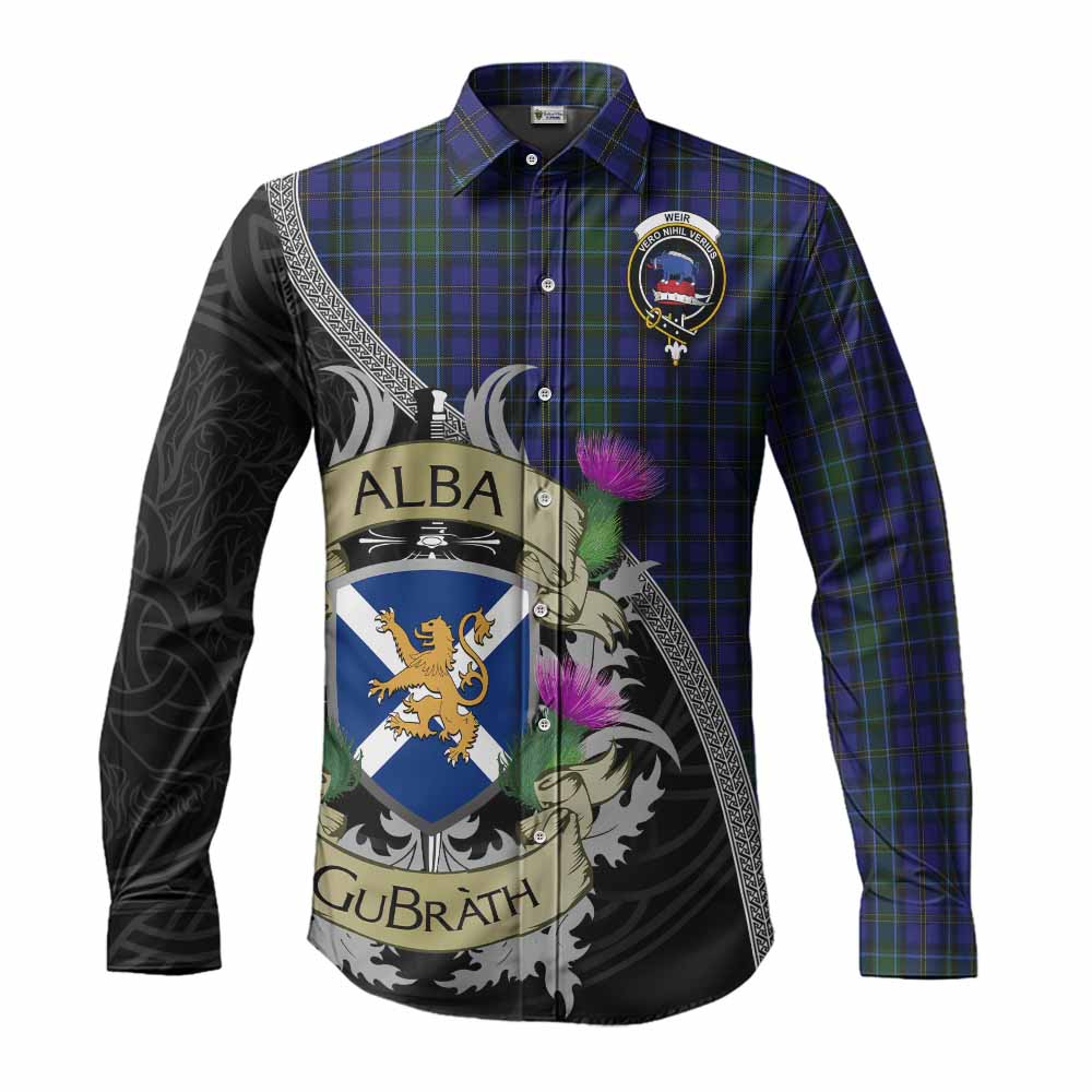 Tartan Vibes Clothing Weir Tartan Family Crest Long Sleeve Button Shirt Lion Rampant Royal Thistle Shield Celtic Inspired
