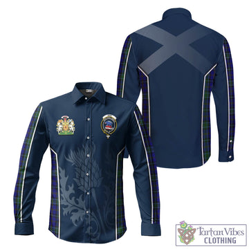 Weir Tartan Long Sleeve Button Up Shirt with Family Crest and Scottish Thistle Vibes Sport Style