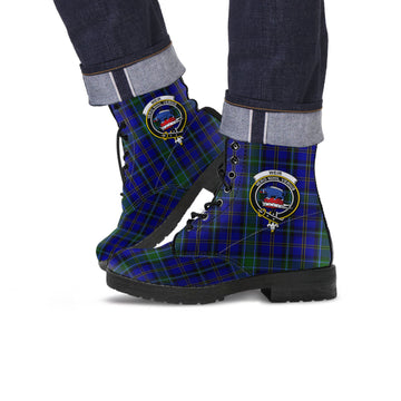 Weir Tartan Leather Boots with Family Crest