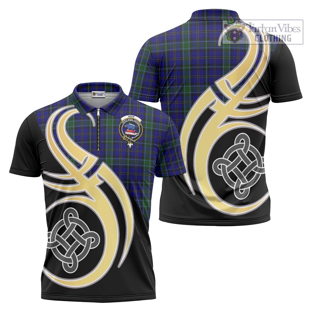Tartan Vibes Clothing Weir Tartan Zipper Polo Shirt with Family Crest and Celtic Symbol Style