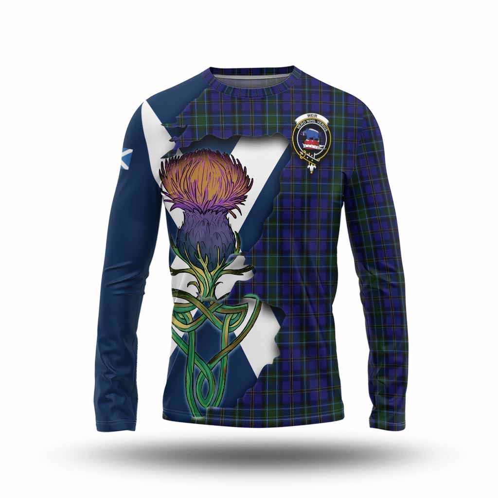 Tartan Vibes Clothing Weir Tartan Family Crest Long Sleeve T-Shirt Scottish Thistle Celtic Inspired