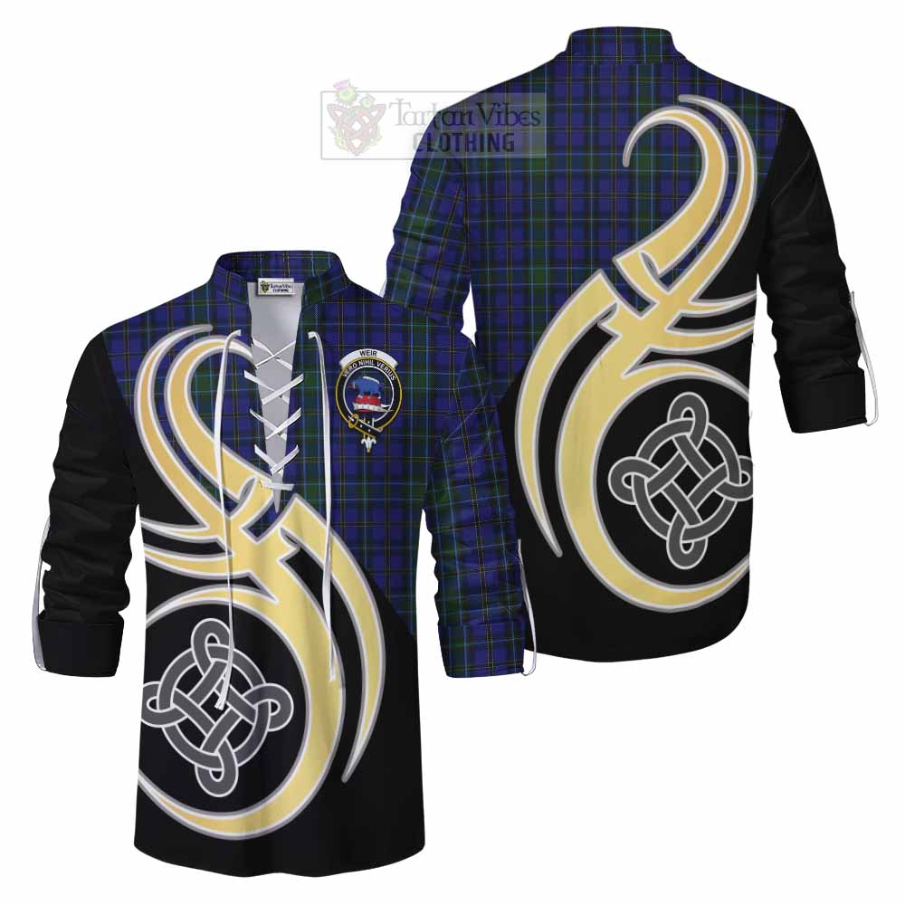 Tartan Vibes Clothing Weir Tartan Ghillie Kilt Shirt with Family Crest and Celtic Symbol Style