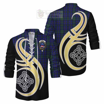 Tartan Vibes Clothing Weir Tartan Ghillie Kilt Shirt with Family Crest and Celtic Symbol Style