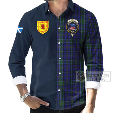 Weir Tartan Long Sleeve Button Shirt Alba with Scottish Lion Royal Arm Half Style