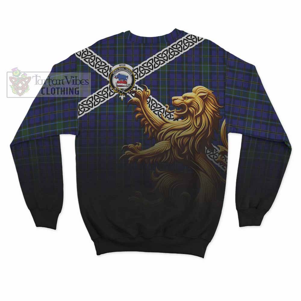Tartan Vibes Clothing Weir Crest Tartan Sweatshirt with Golden Lion Emblem Celtic Style