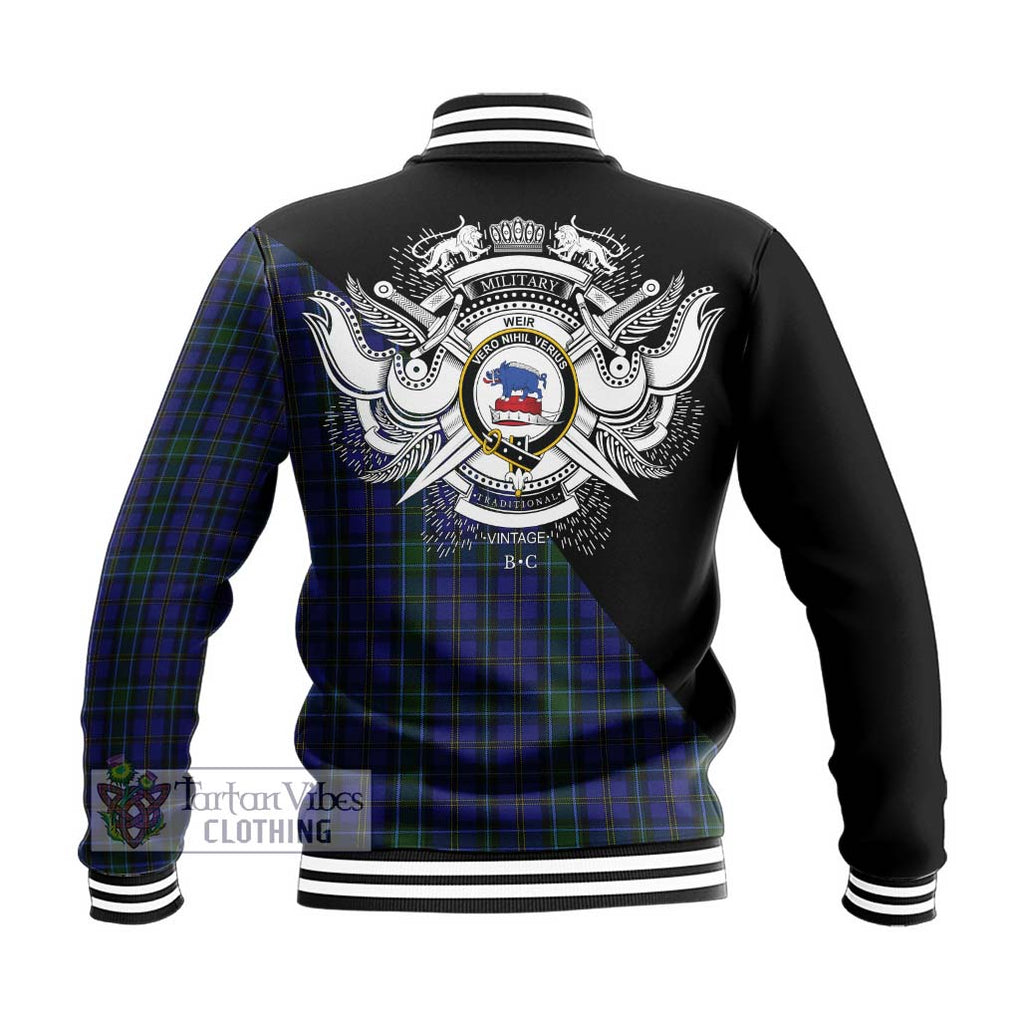 Weir Tartan Baseball Jacket with Family Crest and Military Logo Style - Tartanvibesclothing Shop