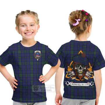 Tartan Vibes Clothing Weir Tartan Kid T-Shirt with Family Crest and Bearded Skull Holding Bottles of Whiskey