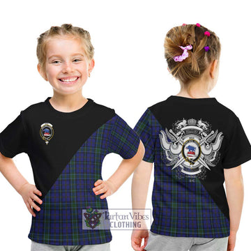 Weir Tartan Kid T-Shirt with Family Crest and Military Logo Style - Tartanvibesclothing Shop