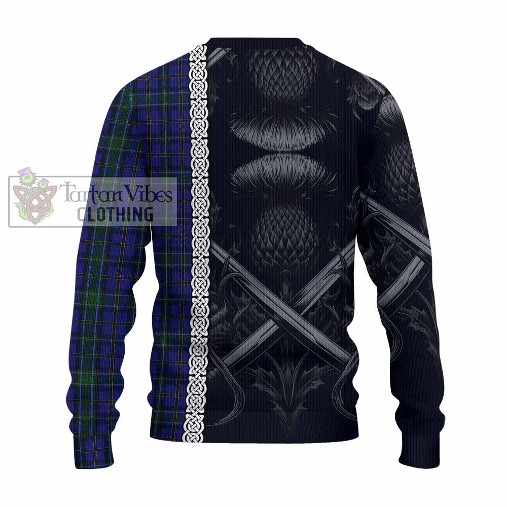 Tartan Vibes Clothing Weir Tartan Knitted Sweater with Family Crest Cross Sword Thistle Celtic Vibes