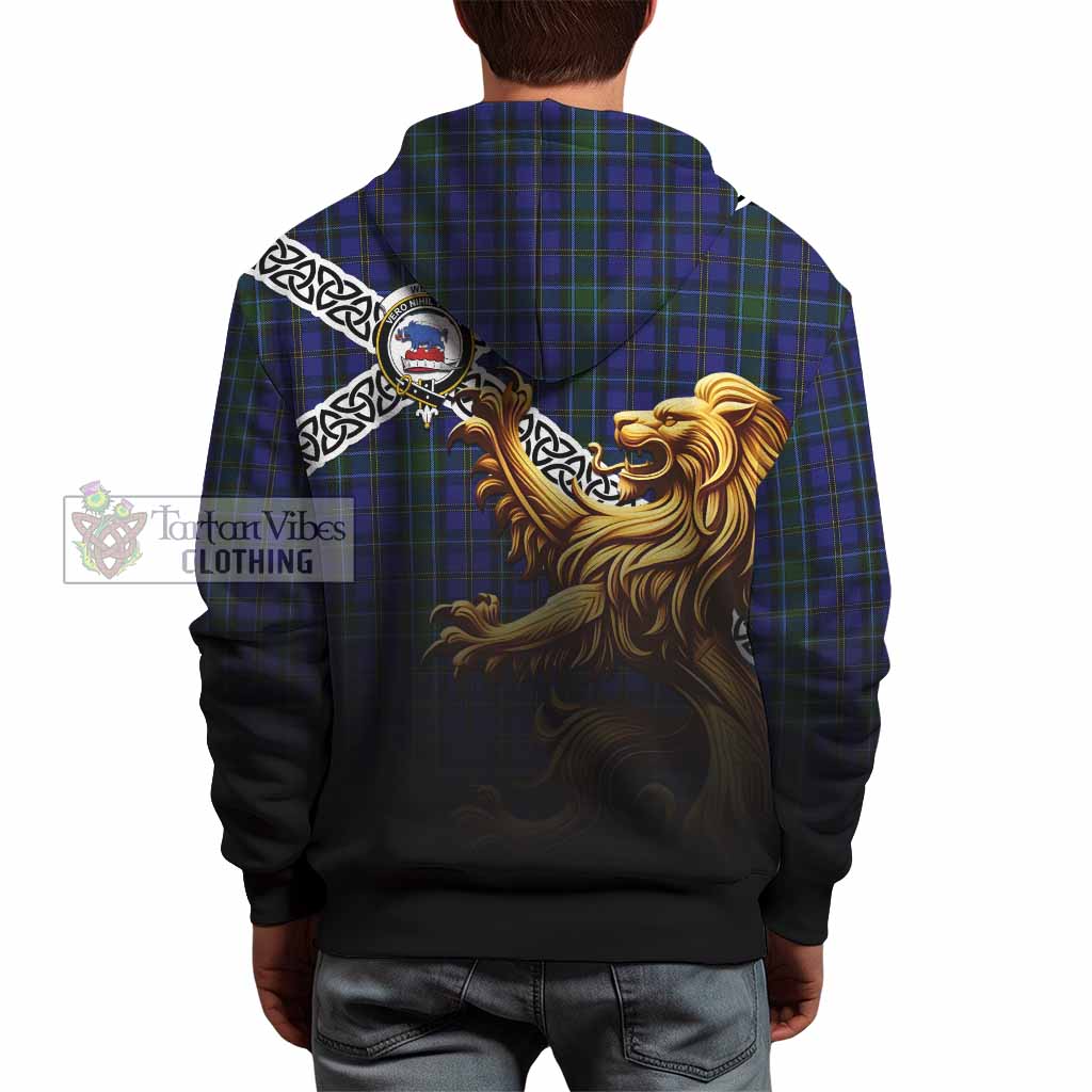Tartan Vibes Clothing Weir Crest Tartan Hoodie with Golden Lion Emblem Celtic Style